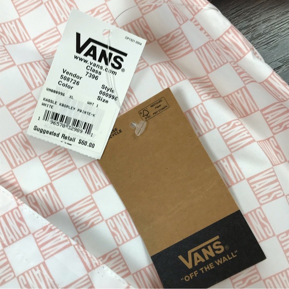 Vans Women’s Pink & White Half Zip Hooded Checkered Cropped Windbreaker Size XL - Picture 4 of 8